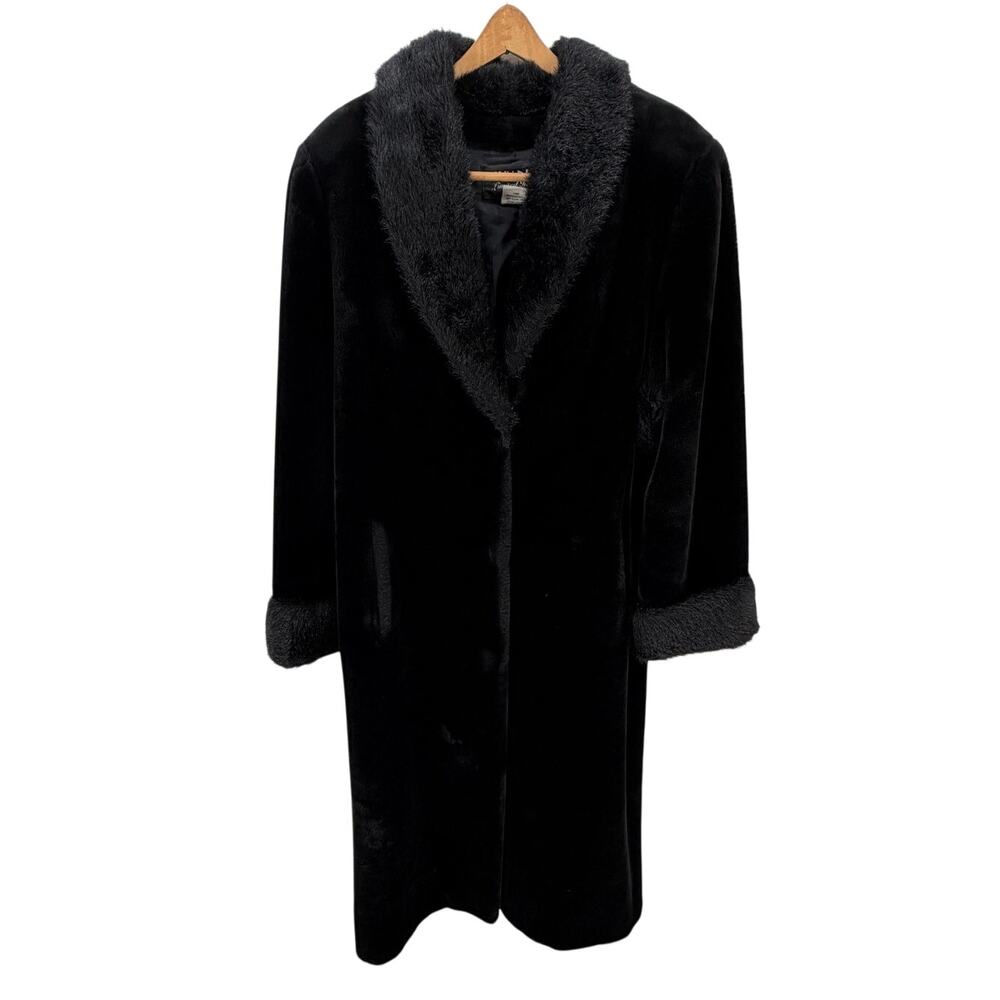 Olympia Limited Inc Black Faux Fur Long Coat Pockets Fully Lined 3 Clasp L - Picture 2 of 12